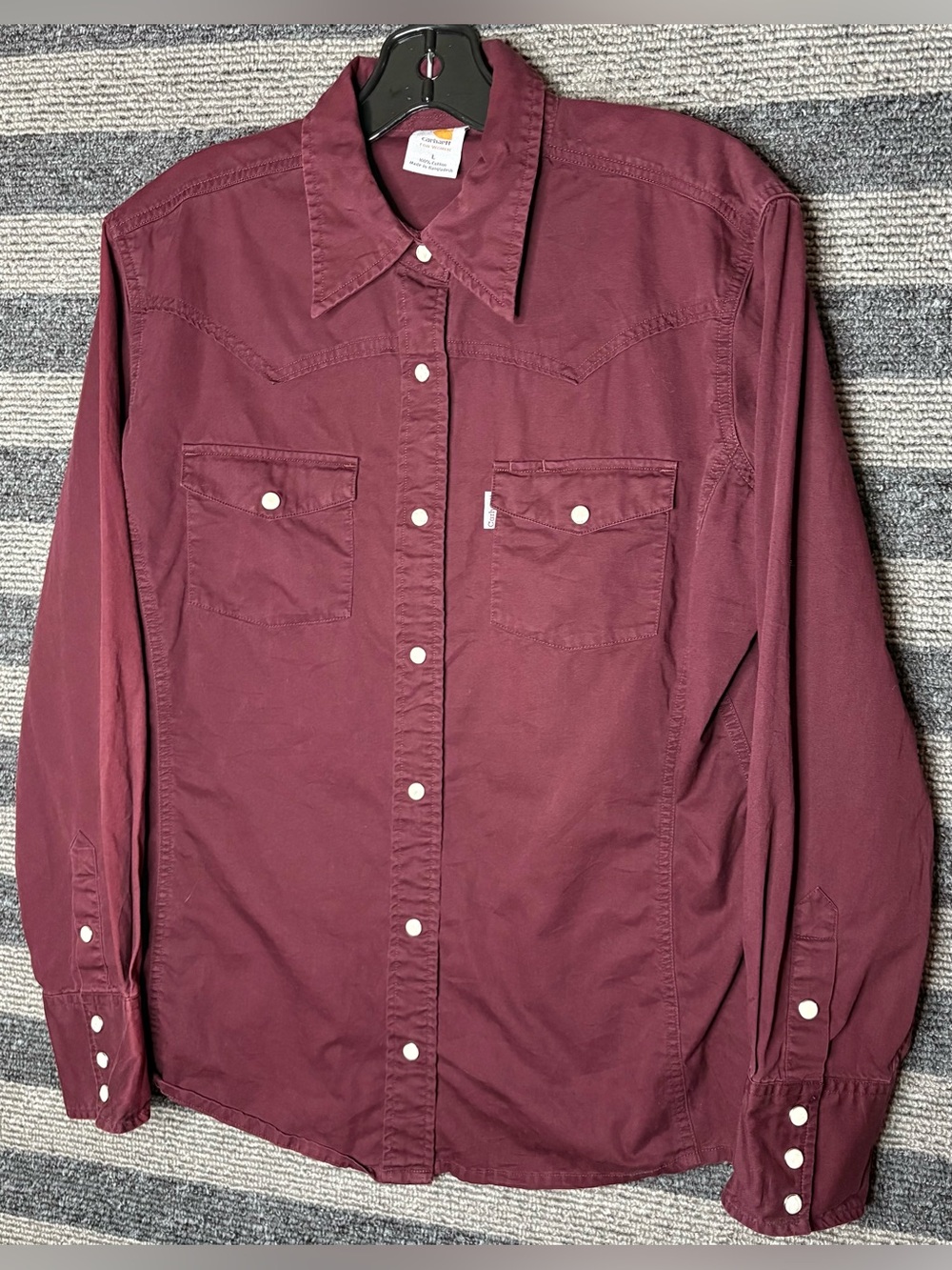 Carhartt Women’s Pearl Snap Burgundy Western Work Shirt Large EUC